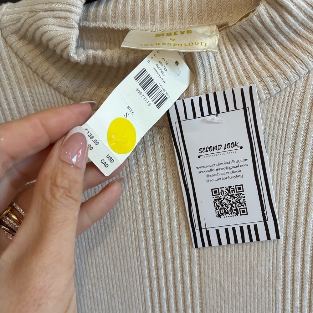 Maeve strong shoulder sweater dress tan size S NWT - Picture 3 of 3